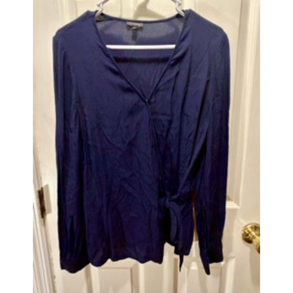 Talbots 100% Viscose Navy Blue Poet Sleeve Wrap Top Size Medium